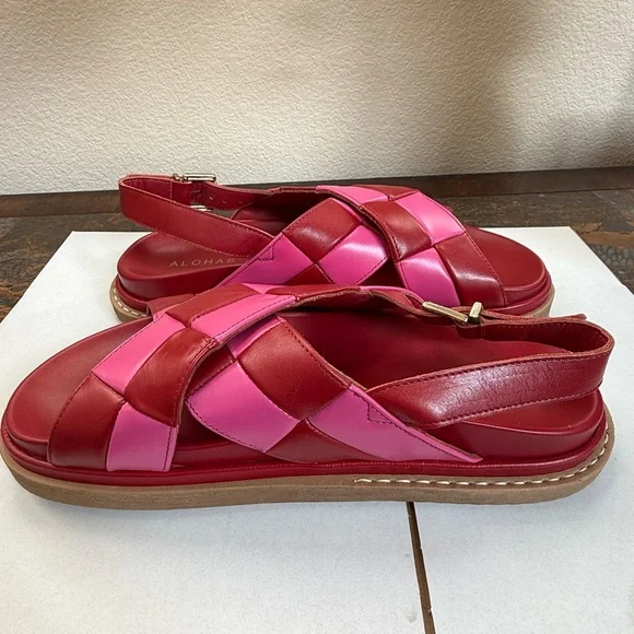 NWOT ALOHAS Marshmallow Scacchi Sandals Sz 40 Red Pink Platform Leather-SOLD - Picture 4 of 9